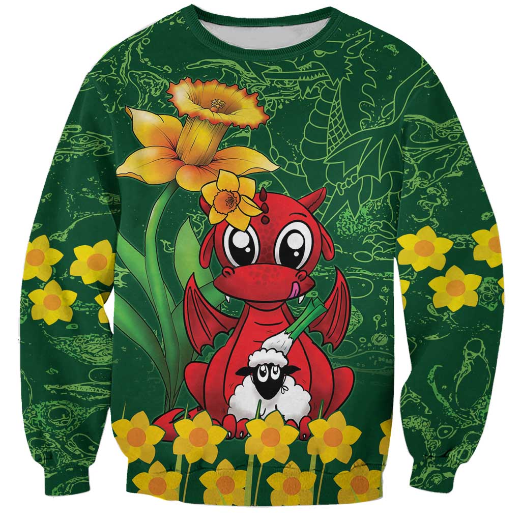 Saint David's Day Sweatshirt Welsh Dragons Yellow Daffodils - Wonder Print Shop