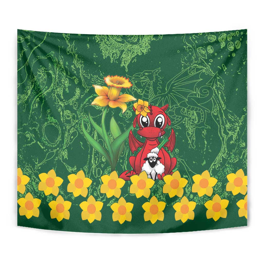 Saint David's Day Tapestry Welsh Dragons Yellow Daffodils - Wonder Print Shop
