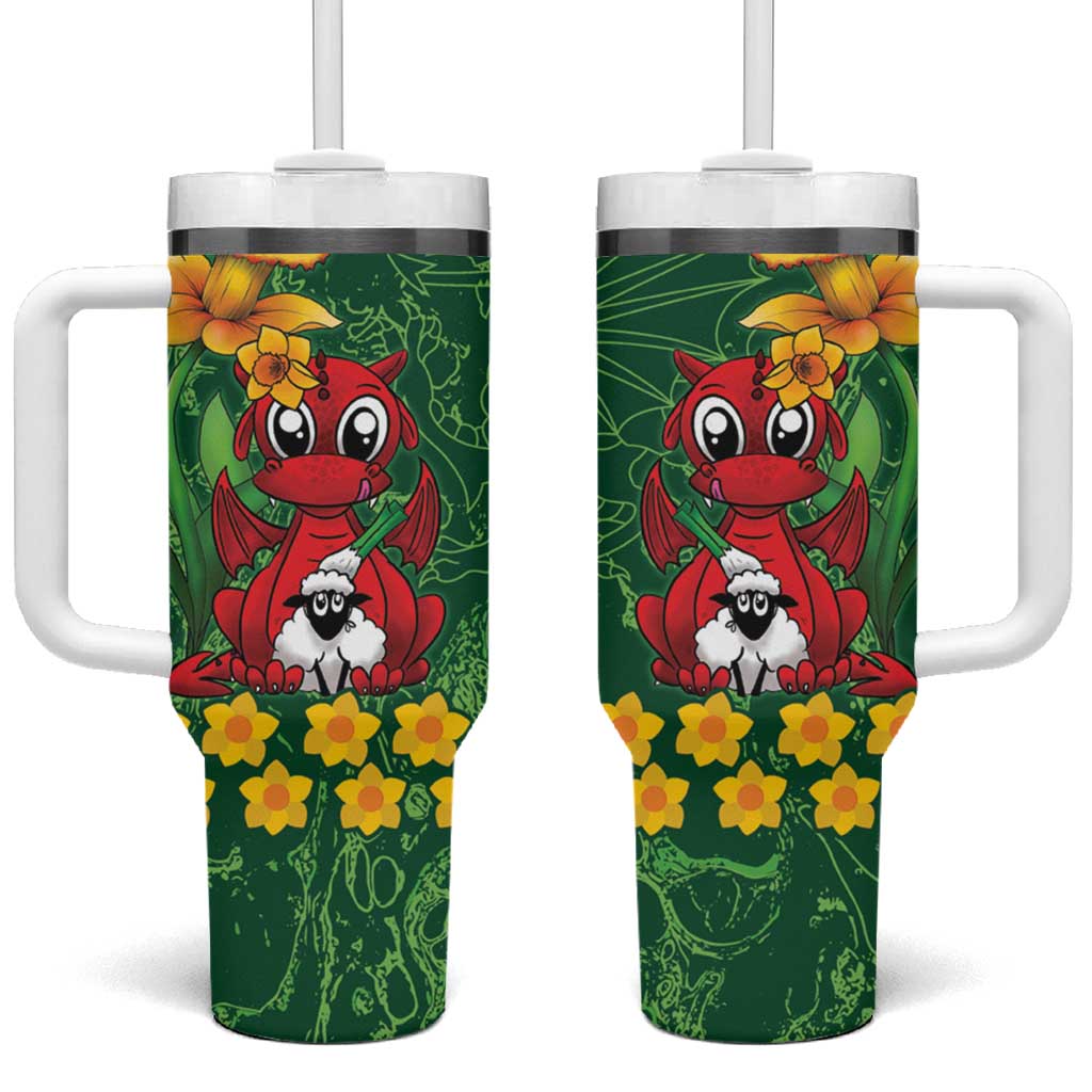 Saint David's Day Tumbler With Handle Welsh Dragons Yellow Daffodils - Wonder Print Shop