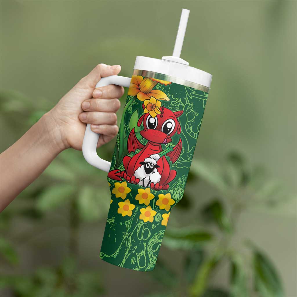 Saint David's Day Tumbler With Handle Welsh Dragons Yellow Daffodils - Wonder Print Shop