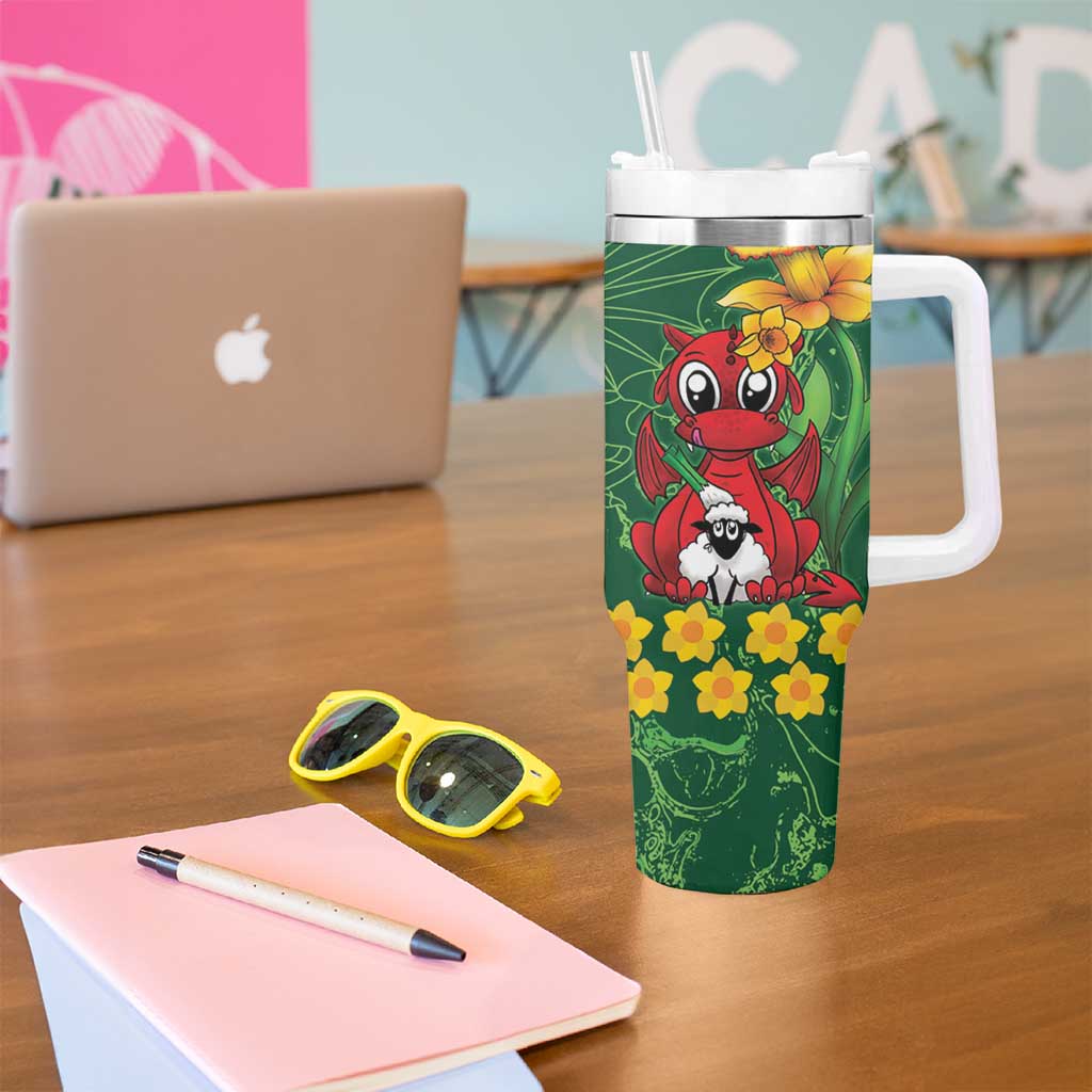 Saint David's Day Tumbler With Handle Welsh Dragons Yellow Daffodils - Wonder Print Shop