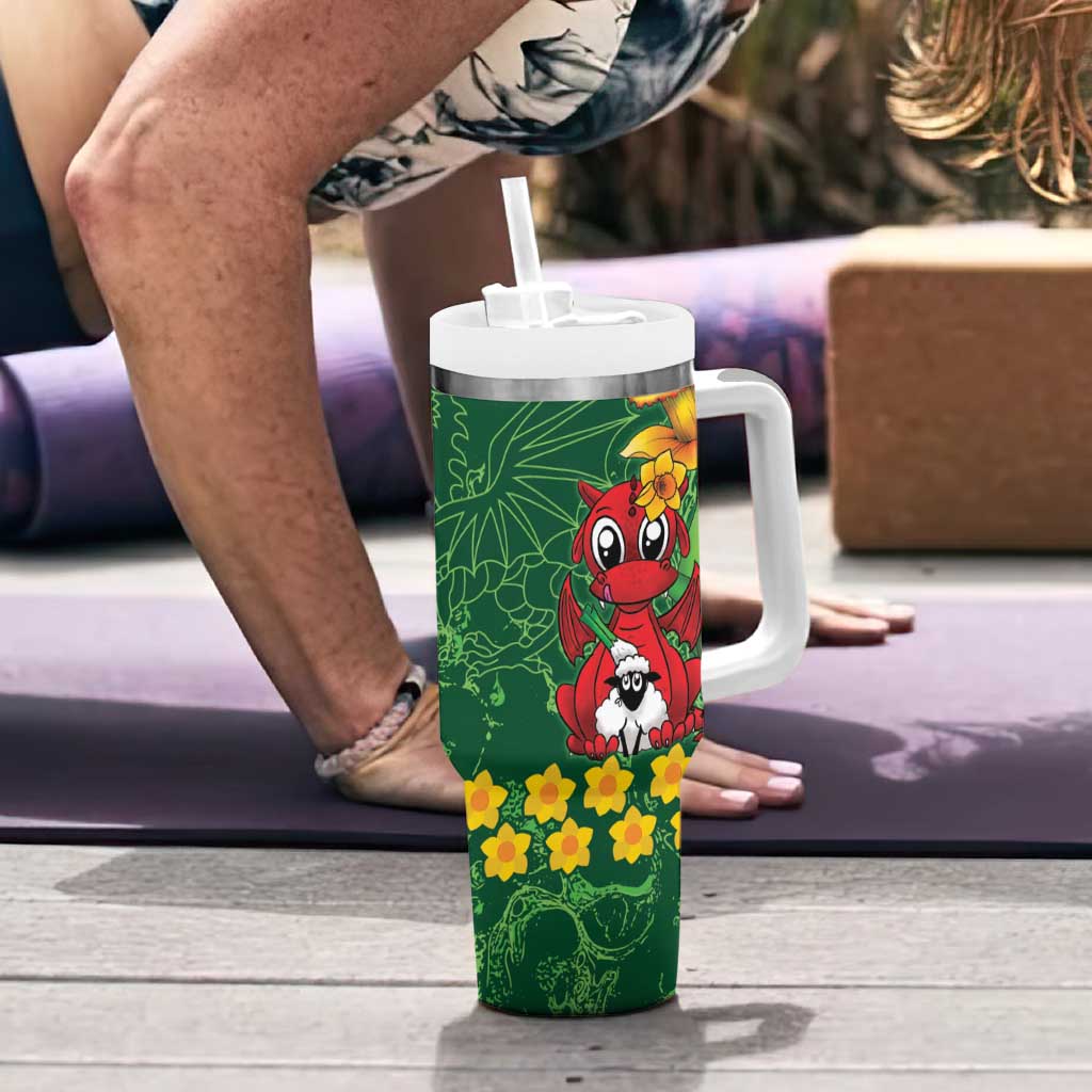 Saint David's Day Tumbler With Handle Welsh Dragons Yellow Daffodils - Wonder Print Shop