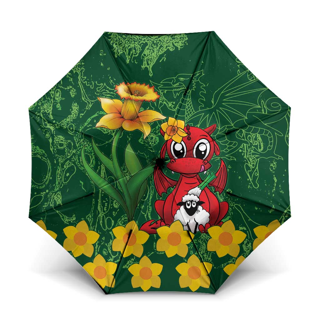 Saint David's Day Umbrella Welsh Dragons Yellow Daffodils - Wonder Print Shop