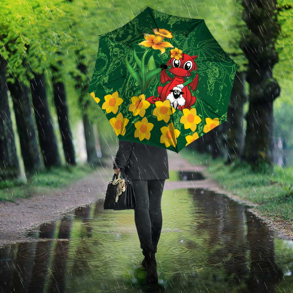 Saint David's Day Umbrella Welsh Dragons Yellow Daffodils - Wonder Print Shop