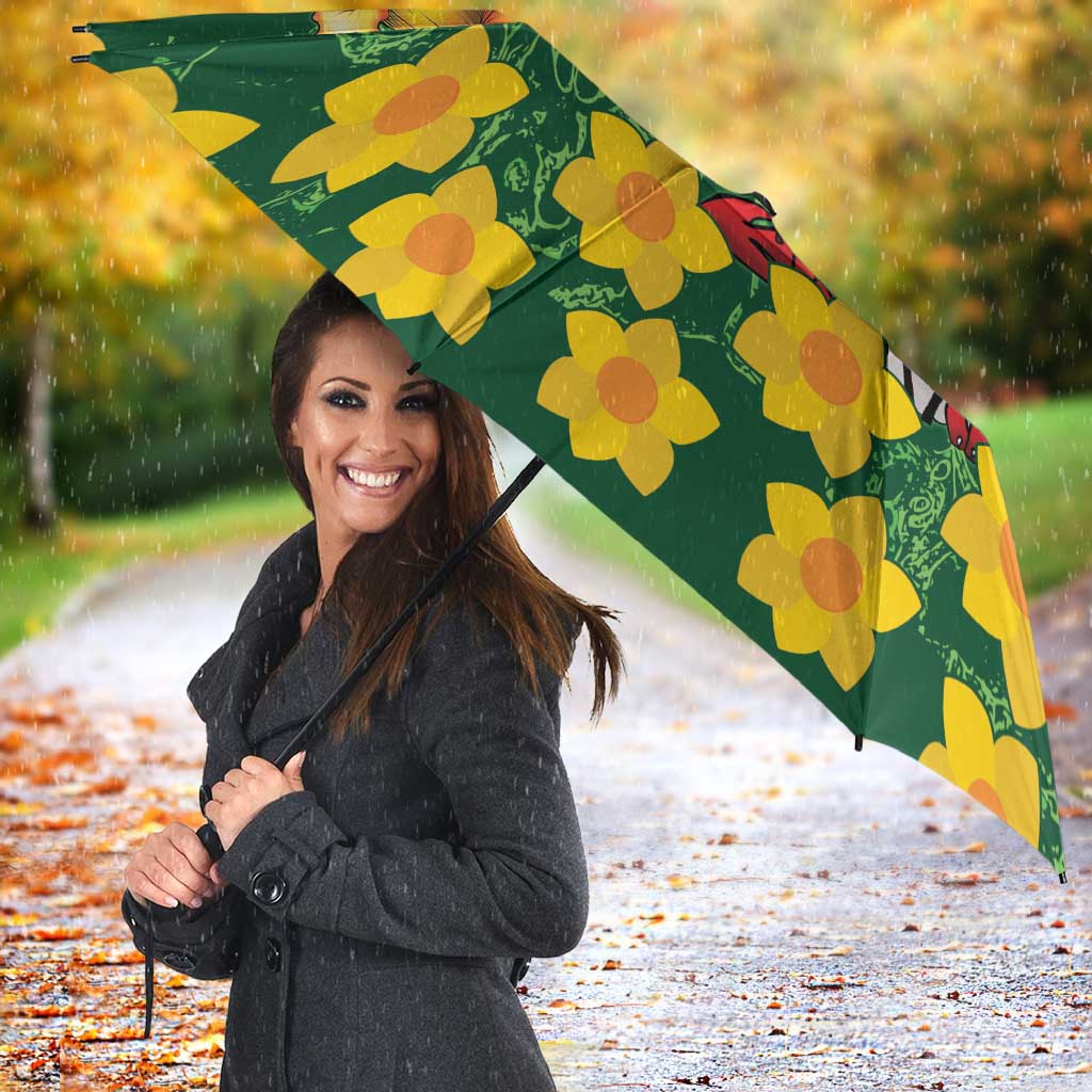 Saint David's Day Umbrella Welsh Dragons Yellow Daffodils - Wonder Print Shop