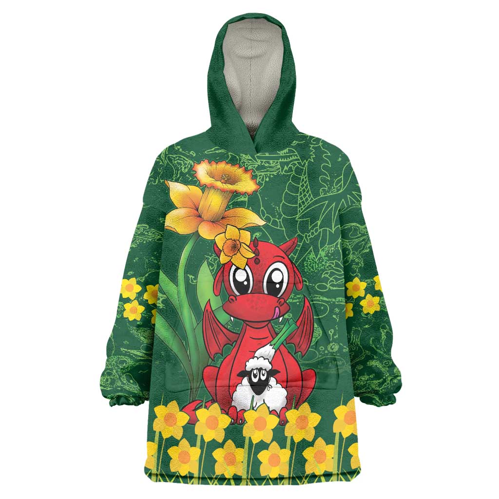 Saint David's Day Wearable Blanket Hoodie Welsh Dragons Yellow Daffodils - Wonder Print Shop