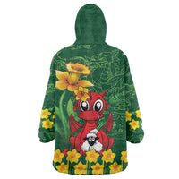 Saint David's Day Wearable Blanket Hoodie Welsh Dragons Yellow Daffodils - Wonder Print Shop