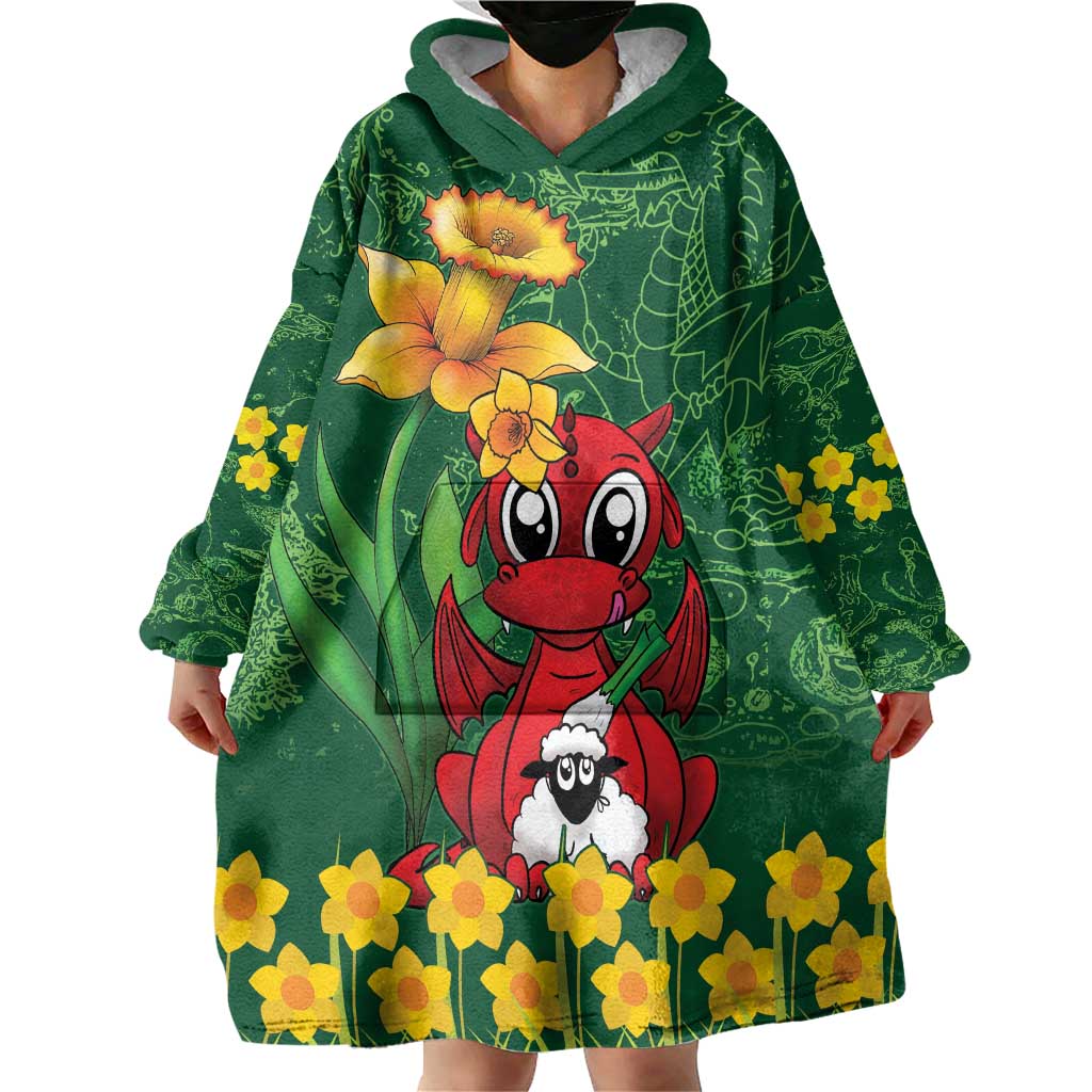 Saint David's Day Wearable Blanket Hoodie Welsh Dragons Yellow Daffodils - Wonder Print Shop