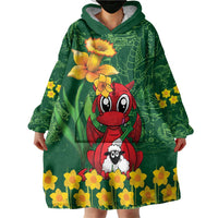 Saint David's Day Wearable Blanket Hoodie Welsh Dragons Yellow Daffodils - Wonder Print Shop