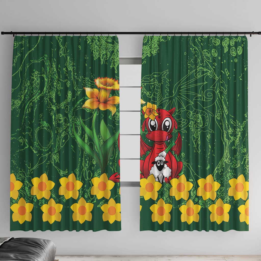 Saint David's Day Window Curtain Welsh Dragons Yellow Daffodils - Wonder Print Shop