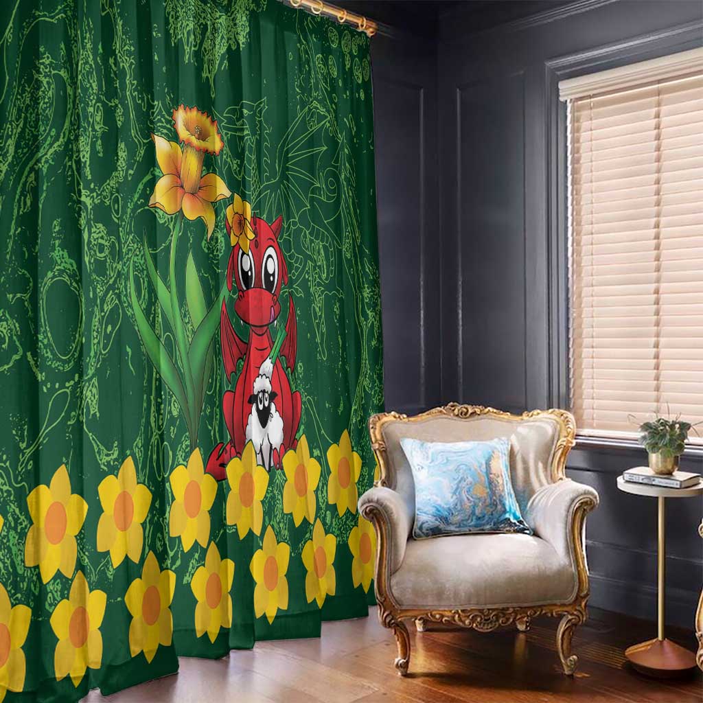 Saint David's Day Window Curtain Welsh Dragons Yellow Daffodils - Wonder Print Shop