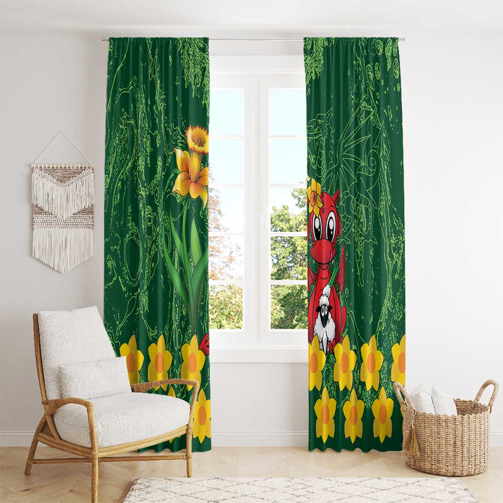 Saint David's Day Window Curtain Welsh Dragons Yellow Daffodils - Wonder Print Shop