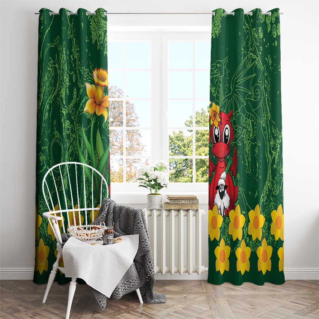 Saint David's Day Window Curtain Welsh Dragons Yellow Daffodils - Wonder Print Shop