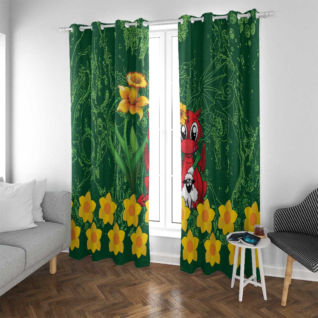 Saint David's Day Window Curtain Welsh Dragons Yellow Daffodils - Wonder Print Shop