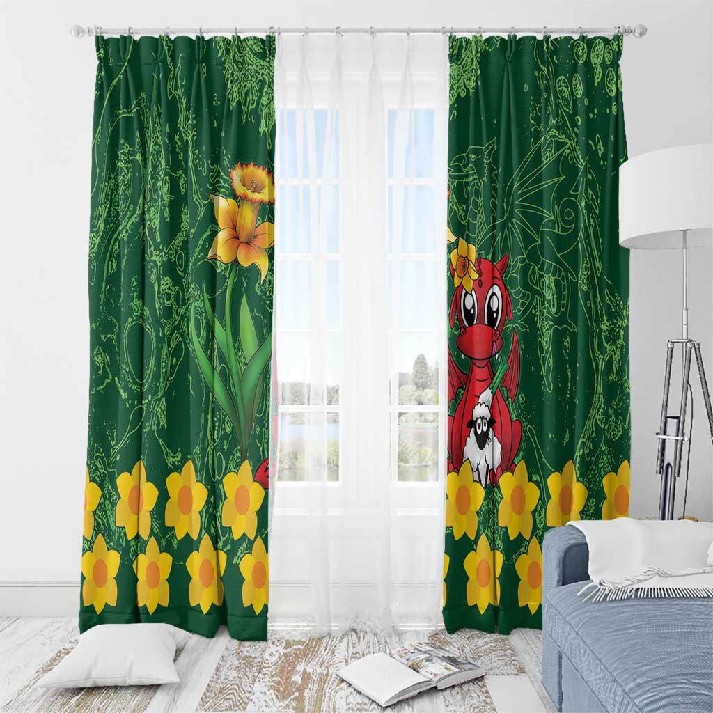 Saint David's Day Window Curtain Welsh Dragons Yellow Daffodils - Wonder Print Shop