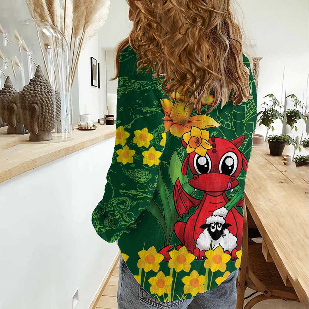 Saint David's Day Women Casual Shirt Welsh Dragons Yellow Daffodils - Wonder Print Shop