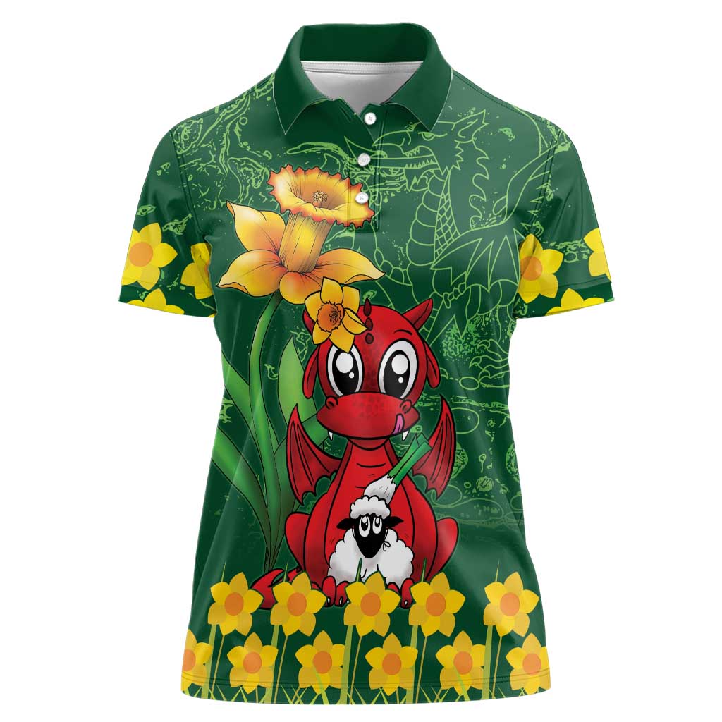 Saint David's Day Women Polo Shirt Welsh Dragons Yellow Daffodils - Wonder Print Shop