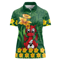 Saint David's Day Women Polo Shirt Welsh Dragons Yellow Daffodils - Wonder Print Shop