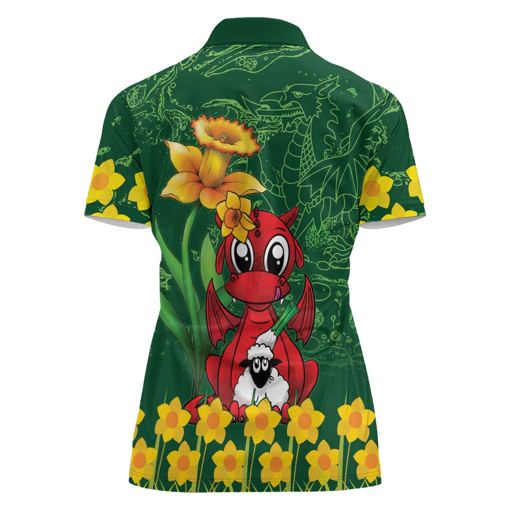 Saint David's Day Women Polo Shirt Welsh Dragons Yellow Daffodils - Wonder Print Shop