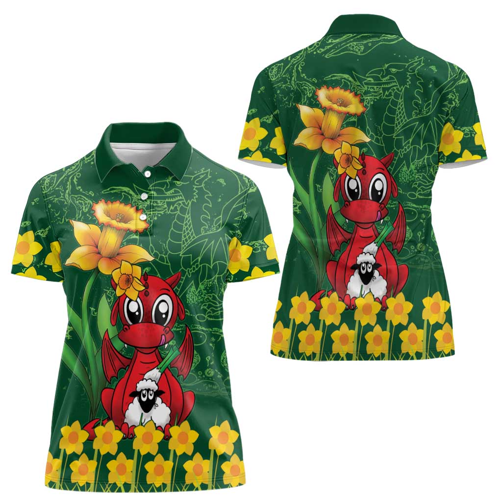 Saint David's Day Women Polo Shirt Welsh Dragons Yellow Daffodils - Wonder Print Shop