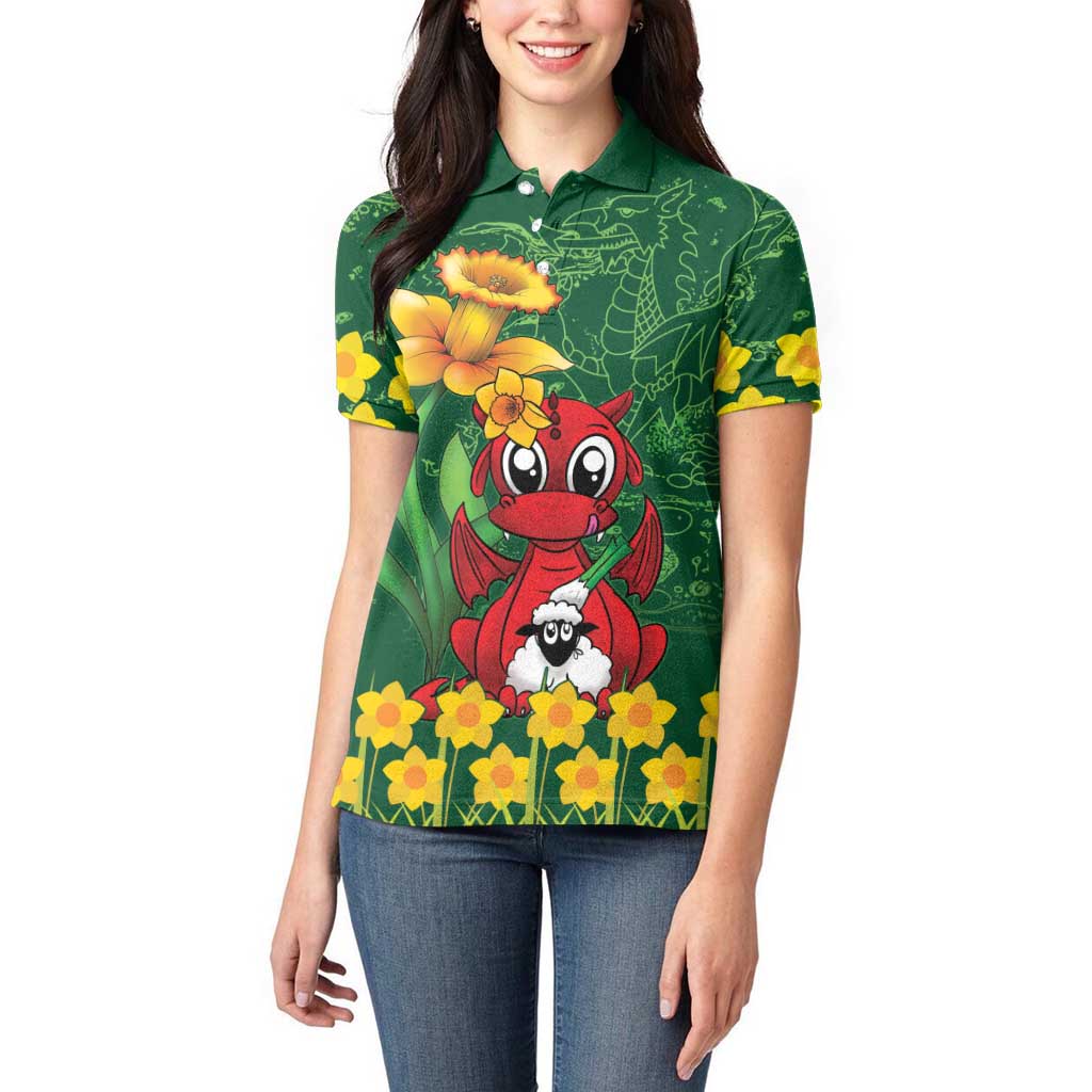 Saint David's Day Women Polo Shirt Welsh Dragons Yellow Daffodils - Wonder Print Shop