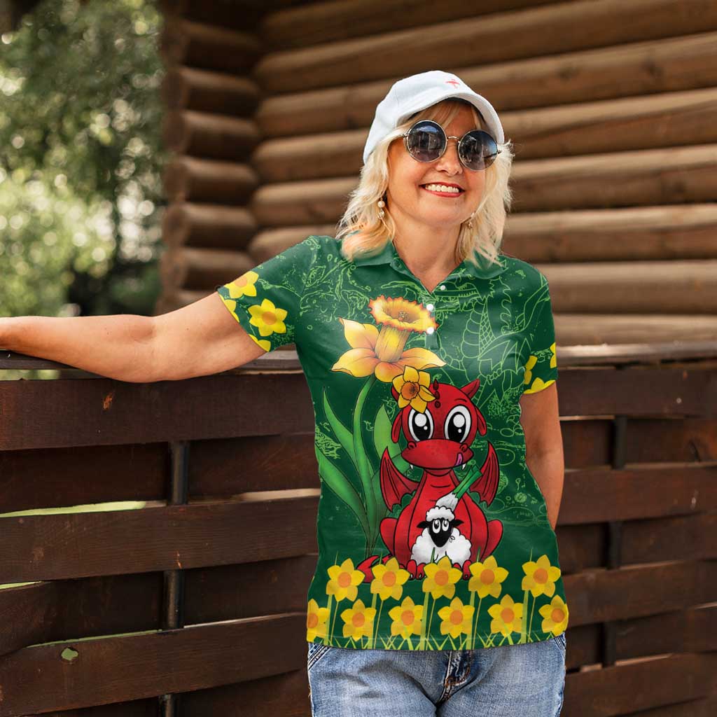 Saint David's Day Women Polo Shirt Welsh Dragons Yellow Daffodils - Wonder Print Shop