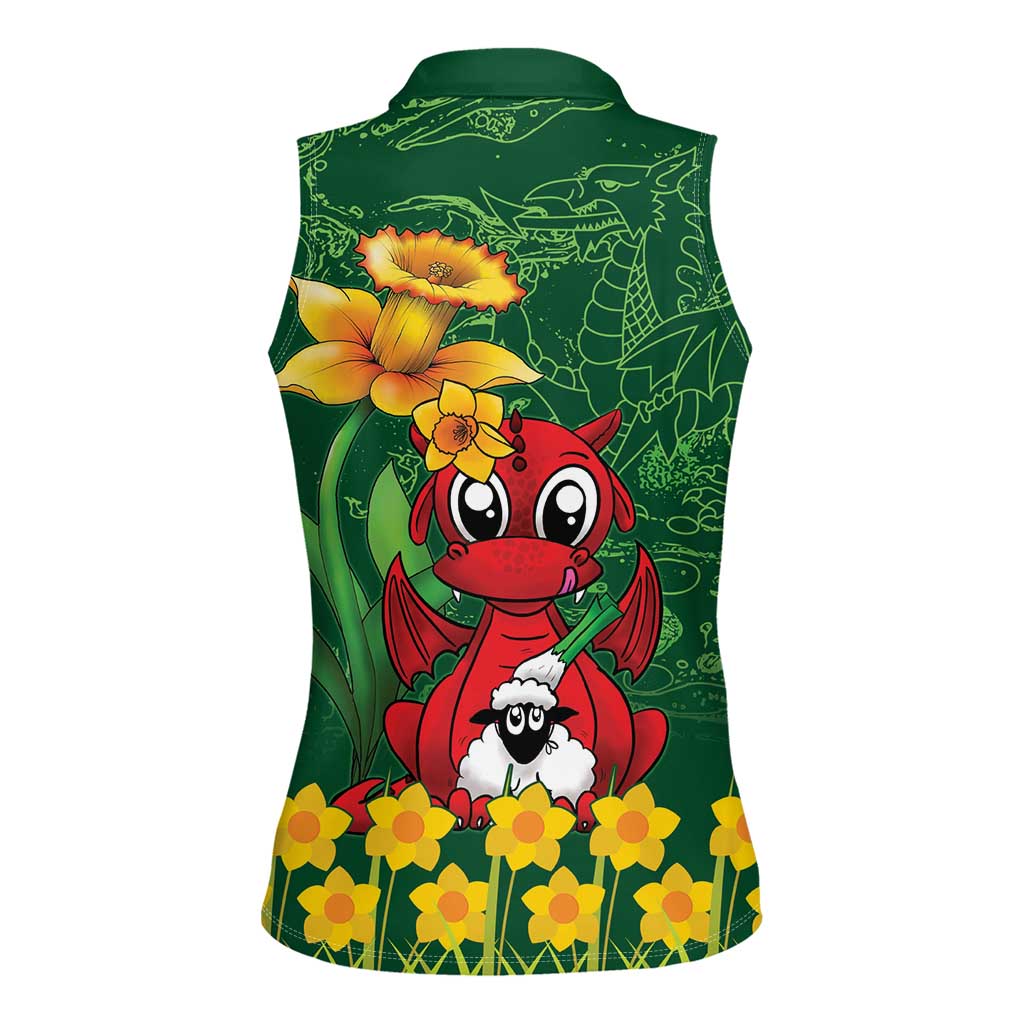 Saint David's Day Women Sleeveless Polo Shirt Welsh Dragons Yellow Daffodils - Wonder Print Shop