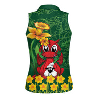 Saint David's Day Women Sleeveless Polo Shirt Welsh Dragons Yellow Daffodils - Wonder Print Shop