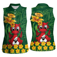 Saint David's Day Women Sleeveless Polo Shirt Welsh Dragons Yellow Daffodils - Wonder Print Shop