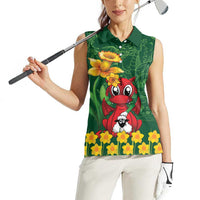 Saint David's Day Women Sleeveless Polo Shirt Welsh Dragons Yellow Daffodils - Wonder Print Shop