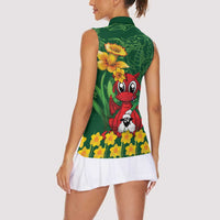 Saint David's Day Women Sleeveless Polo Shirt Welsh Dragons Yellow Daffodils - Wonder Print Shop
