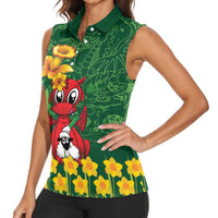 Saint David's Day Women Sleeveless Polo Shirt Welsh Dragons Yellow Daffodils - Wonder Print Shop