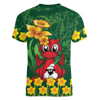 Saint David's Day Women V-Neck T-Shirt Welsh Dragons Yellow Daffodils - Wonder Print Shop