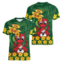 Saint David's Day Women V-Neck T-Shirt Welsh Dragons Yellow Daffodils - Wonder Print Shop