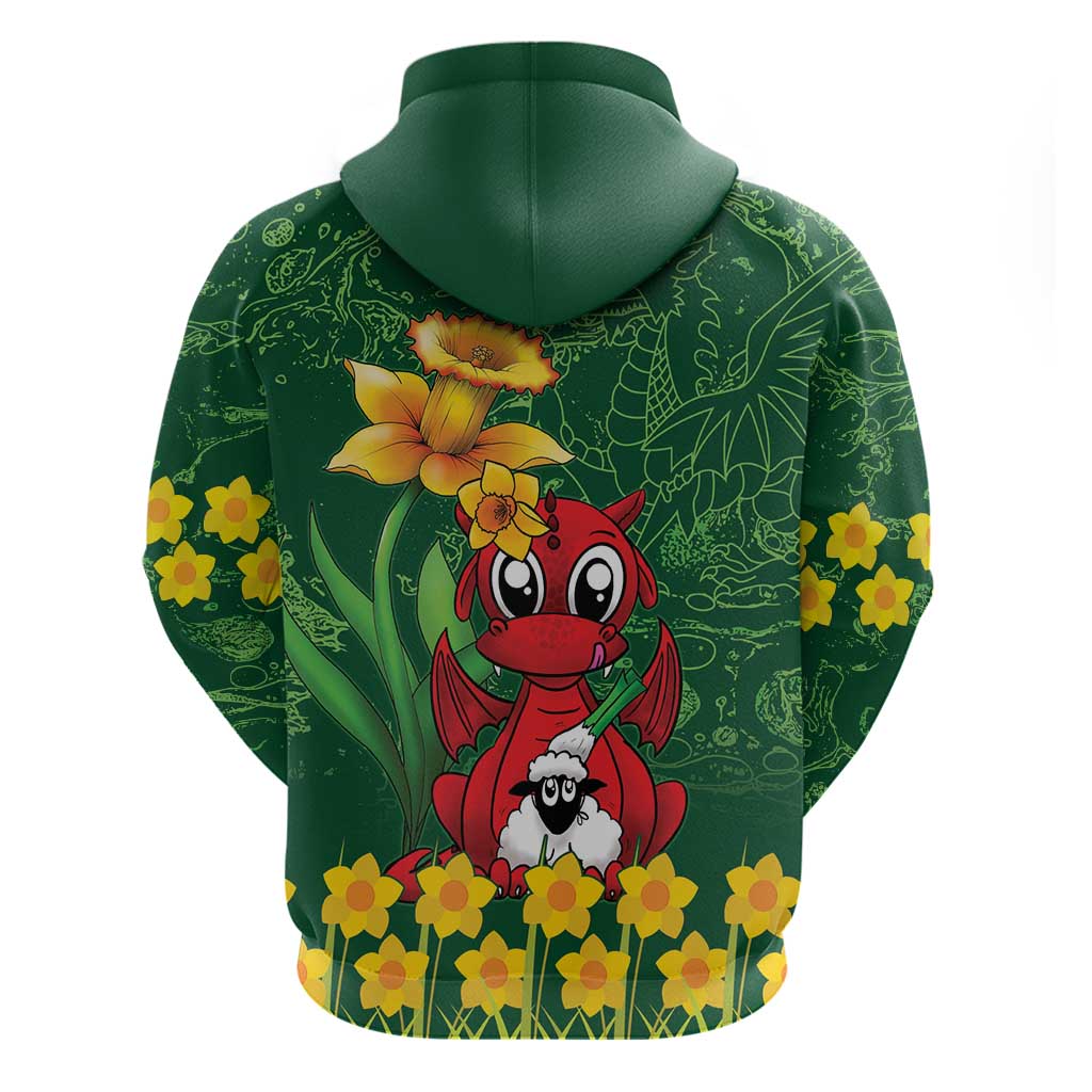 Saint David's Day Zip Hoodie Welsh Dragons Yellow Daffodils - Wonder Print Shop