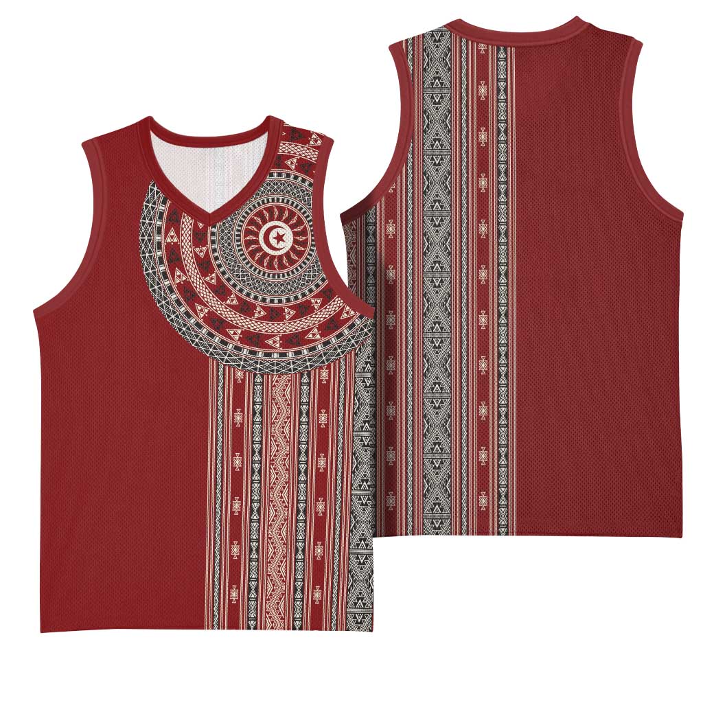 Tunisia Bakhnug Motif Basketball Jersey Traditional Tunisian Embroidery Inspired - Wonder Print Shop