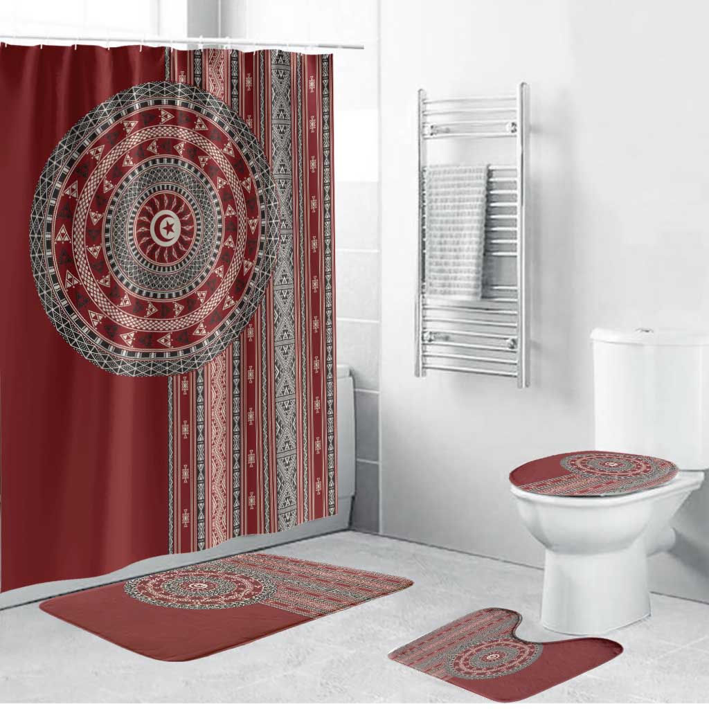 Tunisia Bakhnug Motif Bathroom Set Traditional Tunisian Embroidery Inspired - Wonder Print Shop