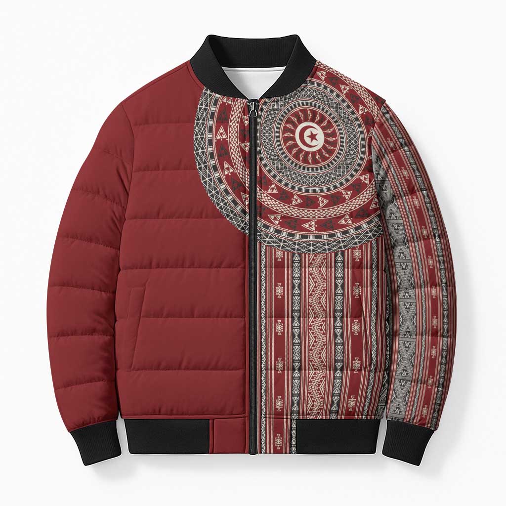 Tunisia Bakhnug Motif Bomber Puffer Jacket Traditional Tunisian Embroidery Inspired - Wonder Print Shop