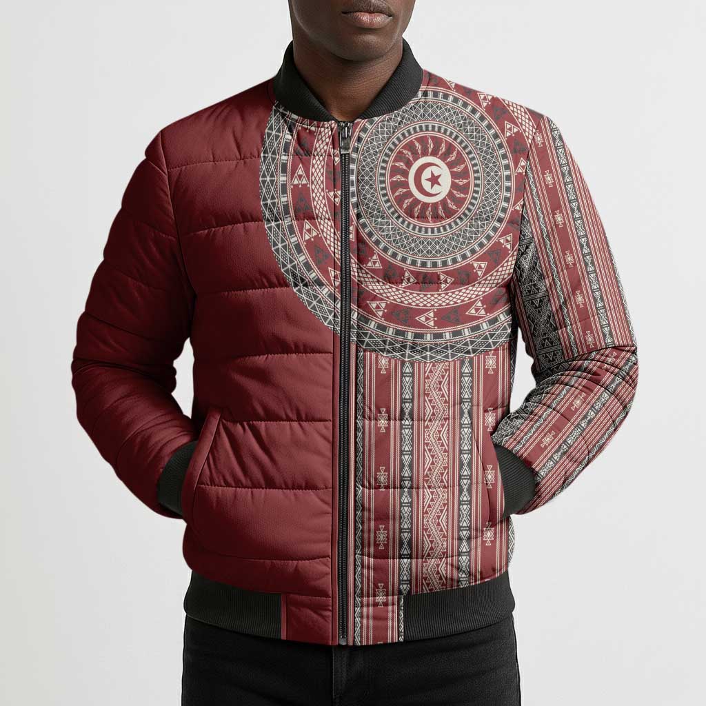 Tunisia Bakhnug Motif Bomber Puffer Jacket Traditional Tunisian Embroidery Inspired - Wonder Print Shop