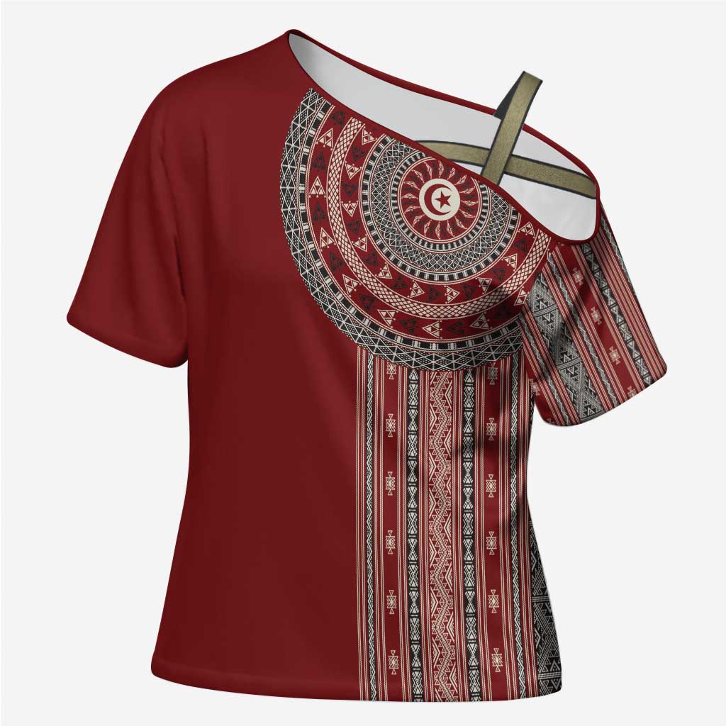 Tunisia Bakhnug Motif Cross Shoulder Shirt Traditional Tunisian Embroidery Inspired - Wonder Print Shop