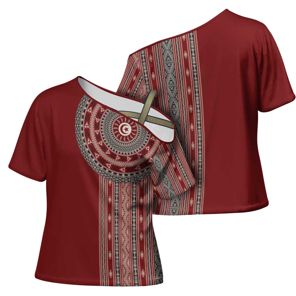 Tunisia Bakhnug Motif Cross Shoulder Shirt Traditional Tunisian Embroidery Inspired - Wonder Print Shop