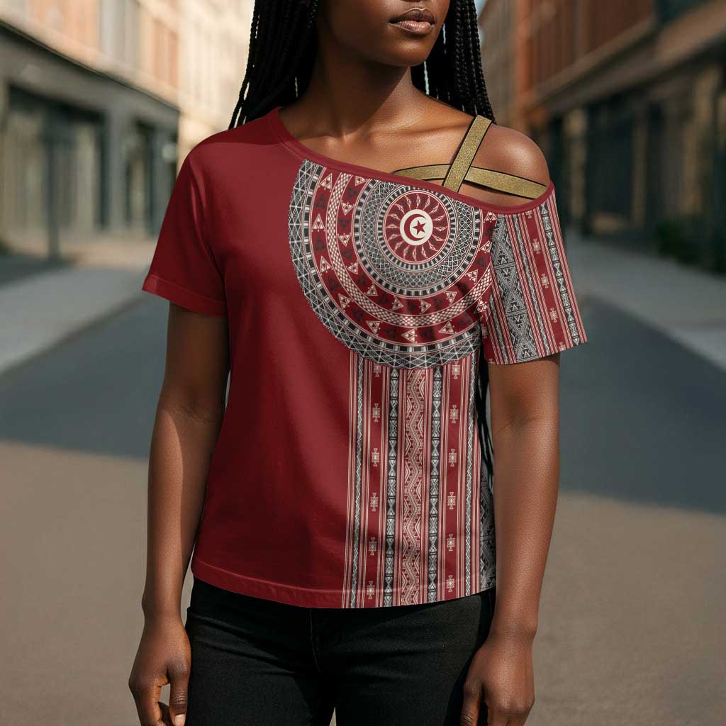 Tunisia Bakhnug Motif Cross Shoulder Shirt Traditional Tunisian Embroidery Inspired - Wonder Print Shop