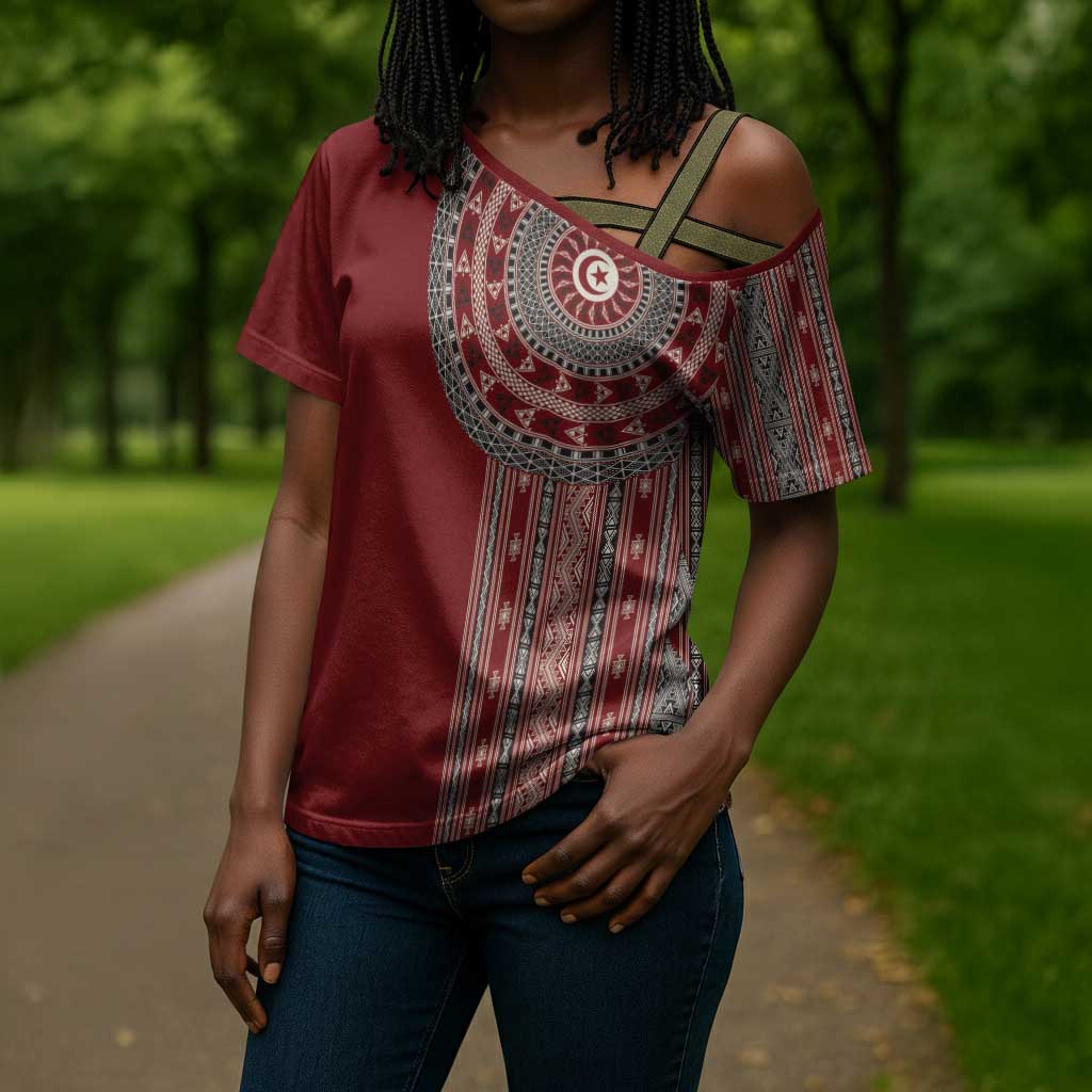 Tunisia Bakhnug Motif Cross Shoulder Shirt Traditional Tunisian Embroidery Inspired - Wonder Print Shop