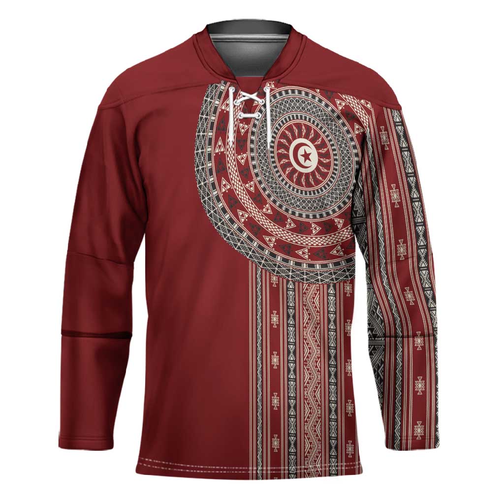 Tunisia Bakhnug Motif Hockey Jersey Traditional Tunisian Embroidery Inspired - Wonder Print Shop
