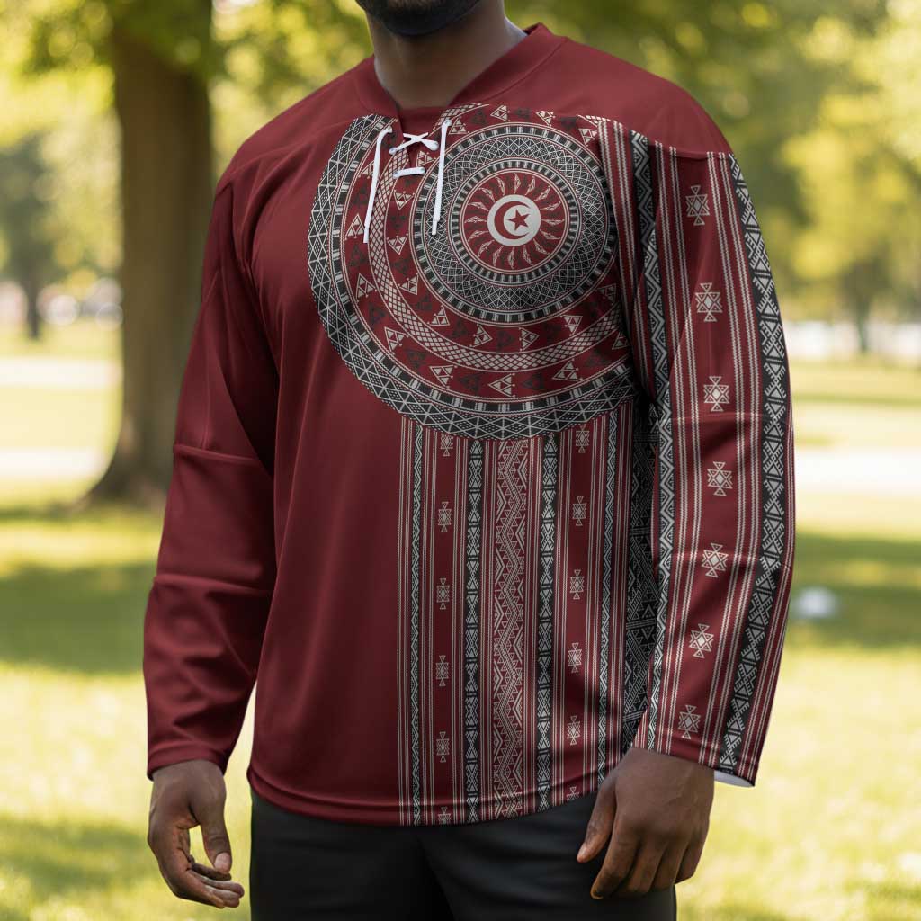 Tunisia Bakhnug Motif Hockey Jersey Traditional Tunisian Embroidery Inspired - Wonder Print Shop