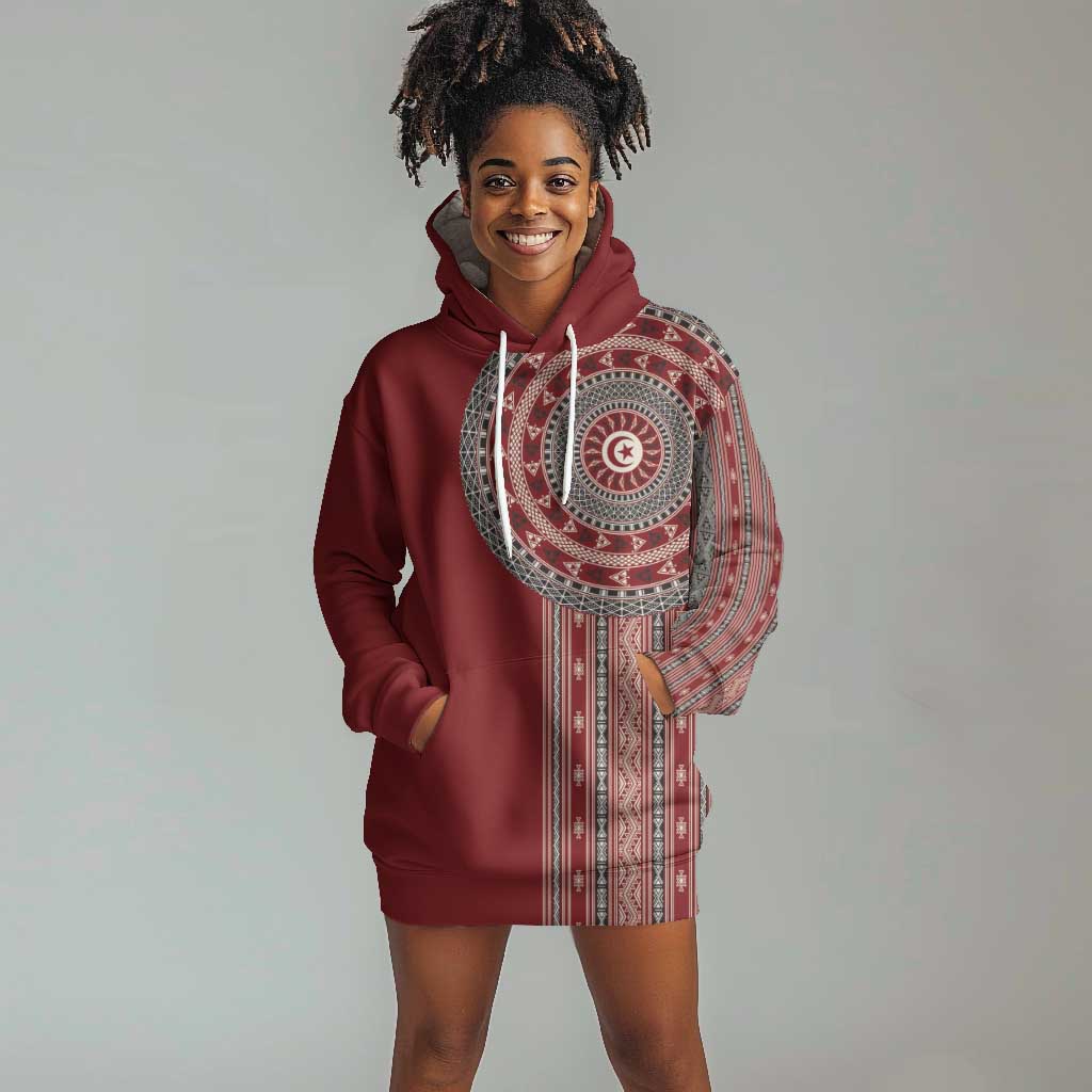 Tunisia Bakhnug Motif Hoodie Dress Traditional Tunisian Embroidery Inspired - Wonder Print Shop