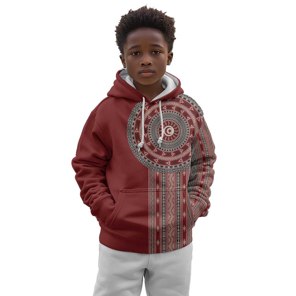 Tunisia Bakhnug Motif Kid Hoodie Traditional Tunisian Embroidery Inspired - Wonder Print Shop