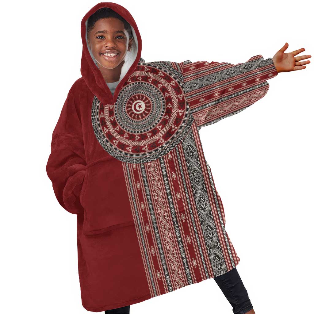 Tunisia Bakhnug Motif Kid Wearable Blanket Hoodie Traditional Tunisian Embroidery Inspired - Wonder Print Shop