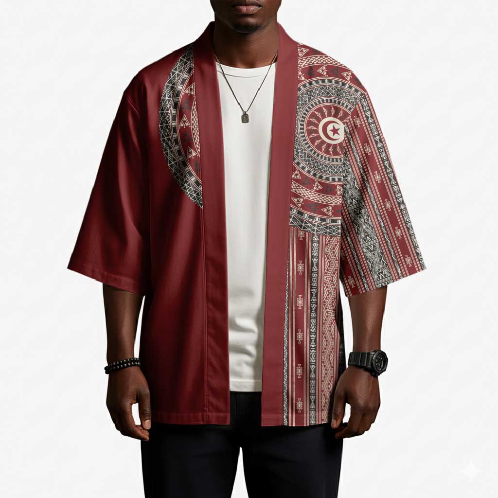 Tunisia Bakhnug Motif Kimono Traditional Tunisian Embroidery Inspired - Wonder Print Shop