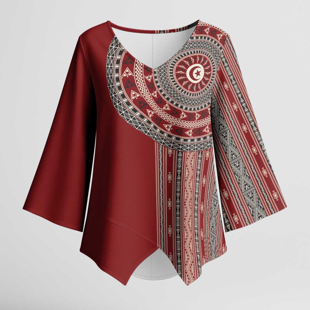 Tunisia Bakhnug Motif Kimono Sleeve Blouse Traditional Tunisian Embroidery Inspired - Wonder Print Shop